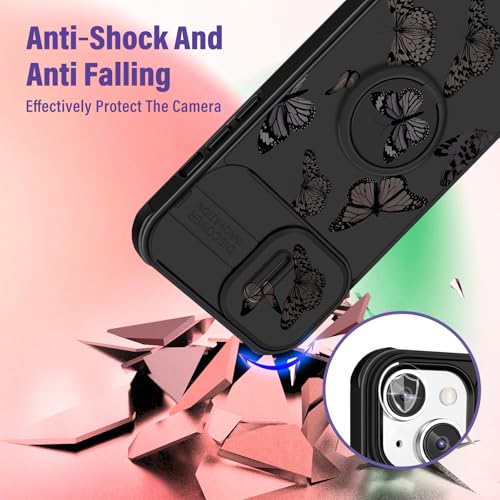 Image of Funermei for iPhone 13 /for iPhone 14 Case - Women Girls Cute Phone Cover Girly Pretty Aesthetic Black Butterfly Unique Design with Camera Cover Funda for Apple for iPhone 13 /for iPhone 14