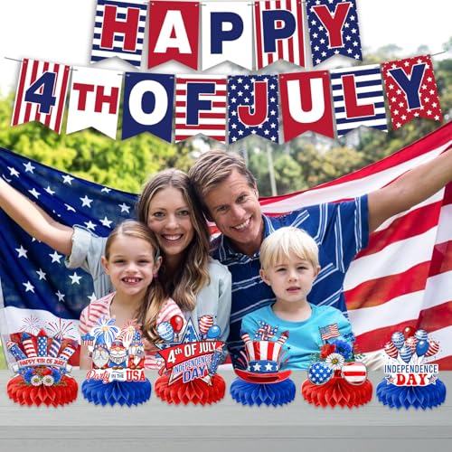 Image of 9PCS 4th of July Honeycomb Centerpieces Themed Birthday Party Decorations Fourth of July Independence Day Centerpiece Table Decoration Party Favors Decor Supplies Gifts for Boys Girls Men Women