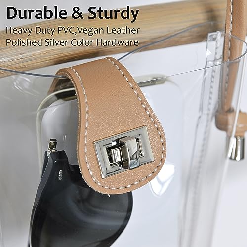 Women's Small Clear PVC Cross Body Bag Phone Bag with Vegan Leather Trim Transparent Turn-Lock Purse Stadium Approved3