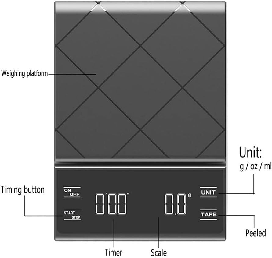 Coffee Electronic Scale Kitchen Food Multifunctional Timed Tare Function Overload Indicator Auto Off High Precision Sensor
