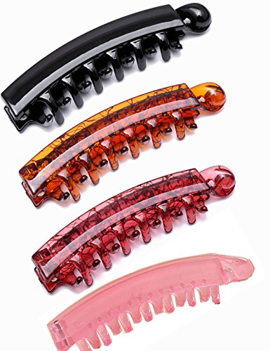 Prettyou 3.7 Inches Hair Accessories Plastic Crystal Look Hair Clip Banana Pony Hair Claws for Women, Pack of 4