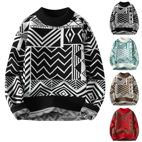 Cambkatl Men's Geometric Print Sweaters - Loose Fit Crewneck Graphic Soft Knitted Pullovers Long Sleeve Jumper Tops2