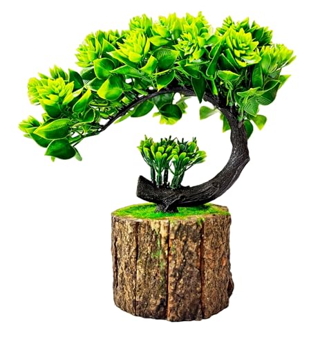 Dekorly Artificial Bonsai Tree Fake Plant Potted House Plants Japanese Pine Bonsai Plant Faux Bonsai for Home Indoor Decoration Office (Height : 21CM, Wooden Pot, Green-E)