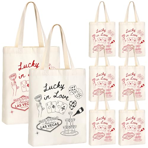 Aliceset 8 Pcs Love on The Lake Bachelorette Party Decor Bridesmaid Tote Bags Canvas for Bachelorette Gift Bags Bridal Shower(Black Rose Red Lucky in Love)