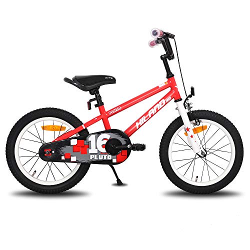 HILAND Pluto Bicicleta Infantil de 16 Pulgadas para Niños y Niñas de 4, 5, 6 y 7 Años con Ruedas de Apoyo, Freno de Mano y Freno de Contrapedal, Color Rojo…