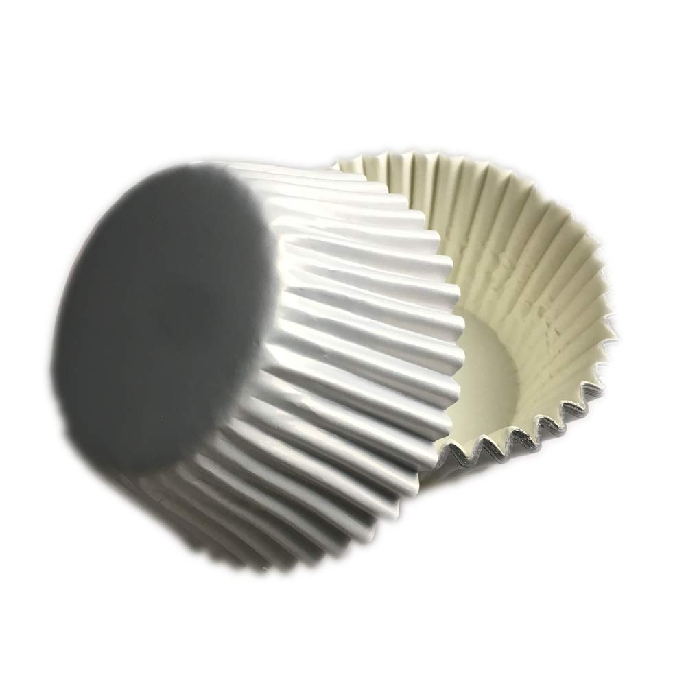 Foil Metallic Paper Muffin Cupcake Liners case Baking Cups100 pcs,Standard Size 2x1.25inch (White foil)