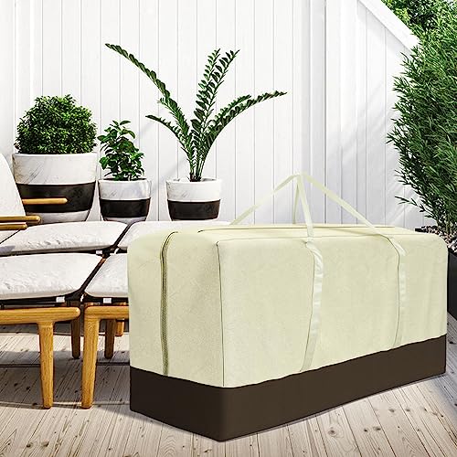 Skyfiree 2 Pack Patio Cushion Storage Bag Waterproof Extra Large Outdoor Cushion Storage Bag With Handles, 60" Lx20 Wx28 H, Beige&Coffee #TOP5