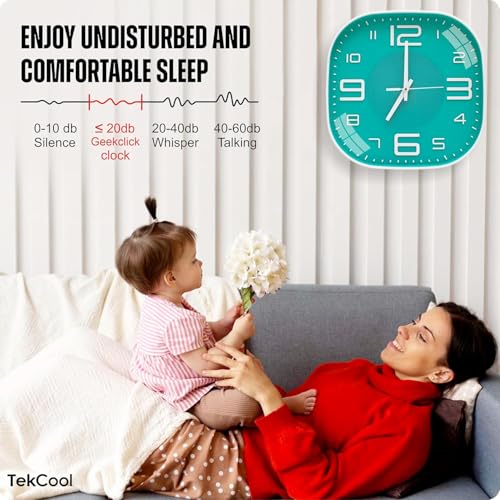 Image of TEKCOOL Plastic Analogue Wall Clock 12 inch Silent Quartz Decorative Wall Clock Non-Ticking Classic Clock Batery Operated Round Easy to Read for Room /Home /Kitchen /Bedroom /Office /School.Light Green