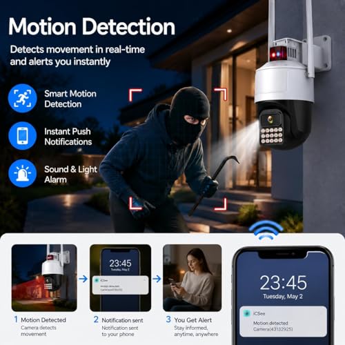 Image of Dr Vision 4MP WiFi PTZ Outdoor CCTV Camera for Home | 360 Pan Tilt | Color Night Vision | Motion Detection | Two Way Audio | Wireless Security Camera with Mobile App V380 Pro (PTZ Camera)