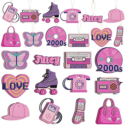 Sintuff 36 Pcs Y2K Party Decorations 2000S Room Wood Hanging Ornaments Y2K 2000S Pink Party Wood Hanging Ornaments 00'S Pink Theme Decor For 2000S Birthday Female Bachelorette Party Favors Supplies #TOP14
