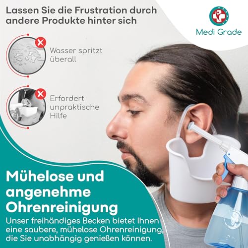 Ohrenreiniger zur Entfernung von Ohrenschmalz, Ohrreiniger mit 300 ml Flasche + 10ml Olivenöl Ohrentropfen, Komplettes Ohrspülungsset von Medi Grade
