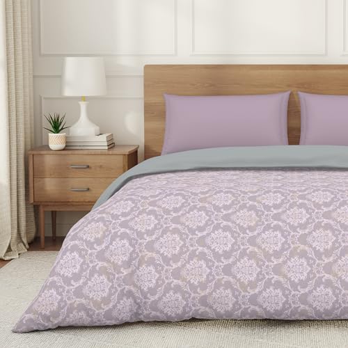 Image of Welspun Arlo Double Bed Quilt Comforter, 2-in-1 Reversible, Lightweight AC Quilt Blanket, Soft Breathable Microfiber for All Seasons & Winter Use, 200x200 cm Double Bed Quilt, Light Lilac