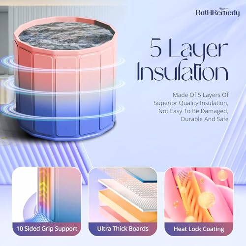 Image of Bath Tub for Adult for Bathroom, Foldable SPA Tub for Home Use with Drainage Hole, Thickened Insulated Ice Bath Tub, Inflatable BathTub for Adults, Ice BathTub for Adults (Pink Purple)