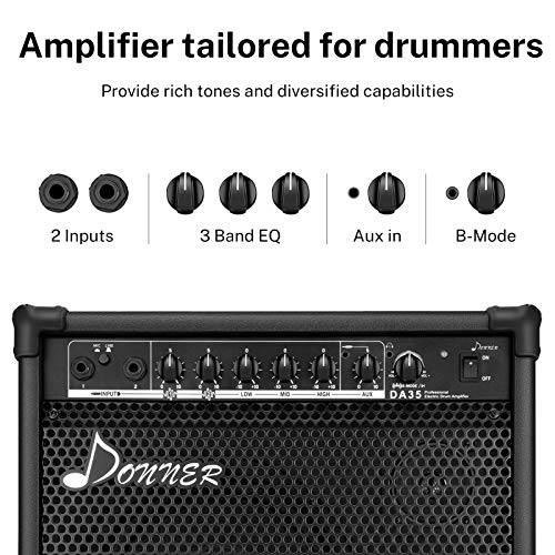 Donner DED-80 Electronic Drum Set with 4 Quiet Mesh Pads, 180+ Sounds, Throne, Headphones, Sticks, and Melodics Lessons and Donner Electric Drum AMP 35-Watt with Aux in and Wireless Audio Connection - image 6