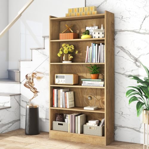 Image of Tribesigns 72-inch Tall Bookcase, Farmhouse 6-Tier Brown Library Bookshelf with Storage Shelves, Large Open Bookcases Wood Display Shelving Unit for Bedroom Living Room Office
