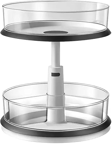 Organizador de especias Lazy Susan de dos niveles de altura ajustable, plato giratorio de 11 pulgadas con contenedores seccionales extraíbles y gran