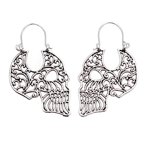Preisvergleich Produktbild Vektenxi Einzigartige Hohle Schädel Blume baumeln Ohrringe Frauen Halloween Party Schmuck Geschenk - Antik Silber langlebig und nützlich