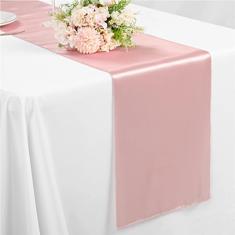 Tischläufer Satin, 20 Stück Satin-Tischläufer für Hochzeiten, 30 * 275cm Tischläufer Aus Stoff, Tischläufer Hochzeit für Geburtstagsfeiern, Bankette (Rose Gold)
