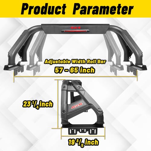 Image of MONOKING Roll Bar with Chase Rack Sport Bar for Full-Size Truck, Adjustable 57 inch-65 inch Dual Tube with LED Brake Light for F150 Raptor Lightning Silverado GMC Sierra Ram Tundra Titan