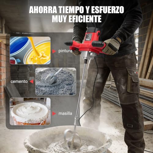 Miniatura 5 de Anbull Mezclador De Pintura Y Mortero 2100w, 6 Velocidades,Mezcladora De Mortero,Hormigoneras, Velocidad Variable De 6 Tipo Para Mezclar Pienso, Yeso, Cemento