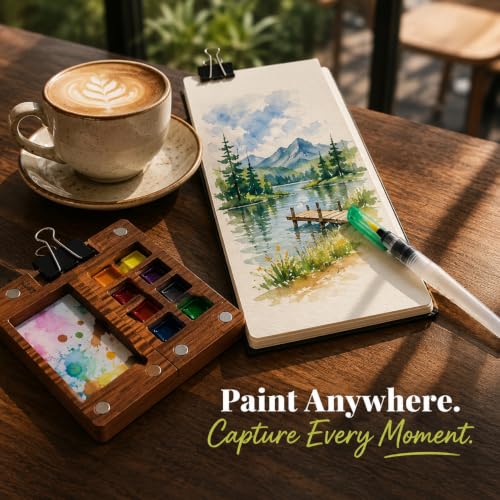 Image of The Crafthives Mini Travel Art Kit | Portable Watercolor Set with Mini Palette & Sketchbook | Travel Watercolor Set for Artists & Beginners