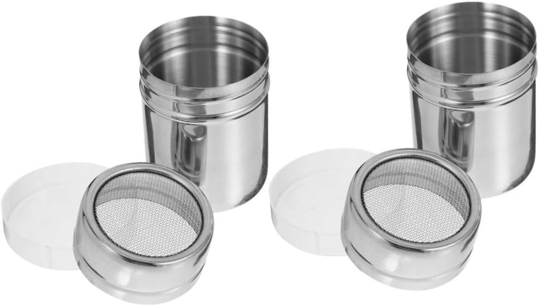 2 Pcs Sugar Powder Shaker with Lid Stainless Steel Fine Mesh