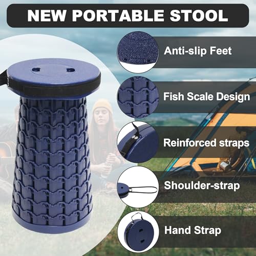 Image of ALEVMOOM Upgraded Collapsible Stool with Thickened Cushion 18.1 inch,600Lbs Max Weight Wider & Taller Pop Up Stool, Heavy Duty Portable Retractable Folding Chair or Travel Foot Rest for Camping & Outdoors