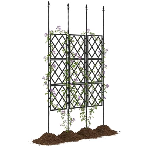 Outsunny Support pour Plantes grimpantes Pliable à Motif Losange, Treillis de Jardin, pour légumes, vignes, Fleurs, en métal, 85 x 197 cm, Noir