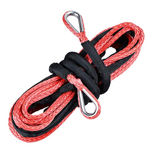 Astra DepotS 1/4" 50ft Winch Extension Synthetic Winch Rope Winch Cable ATV Winch Line with Stainless Steel Thimbles (1PC, Red)