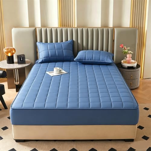 Housse de matelas imperméable bleue 150x190x12 cm zippée et lavable - 3