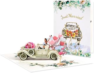 3D Pop up Wedding Card Retro sedan with paper carved hollow out balloons and flower design,unique blessing card for newlyweds,engagement and wedding invitation card - with envelope and blank label