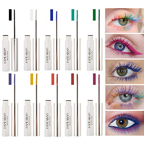 Waterproof Color Mascara, COOSA 10 Color Variety Pack Mascara Eyeliner Charming Longlasting Mascara for Eyelash Eye Makeup (10PCS)