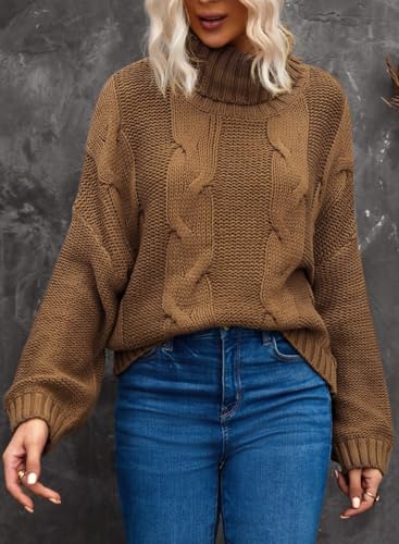 Image of Dokotoo Womens 2026 Winter Fall Solid Turtleneck High Neck Balloon Long Sleeve Sweaters Pullover Outerwear