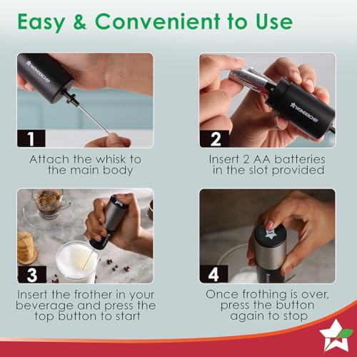 Image of Wonderchef Regalia 6W Milk Frother for Coffee - Handheld Battery-Operated for Coffee, Lattes, Lemonade, Hot Chocolates and Shakes - Black