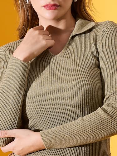 Image of 98 Degree North Women Ribbed Collar Neck Pullover-G1164-BLUEMELANGE