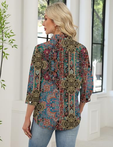 Image of LOMON 3 /4 Length Sleeve Womens Tops Dressy V Neck Collared Shirts Trendy Business Casual Work Blouses Vacation Outfits 2026