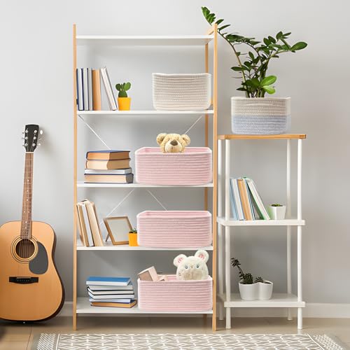 Image of COMFY HOMI 11.5 inchx7.5 inchx4.7 inch Storage Baskets for Organizing | Cotton Rope Woven Basket | Toy Storage Bin Box | Basket for Shelves, Closet Organizer Bin, Decorative Closet Shelf, 3 Pack,