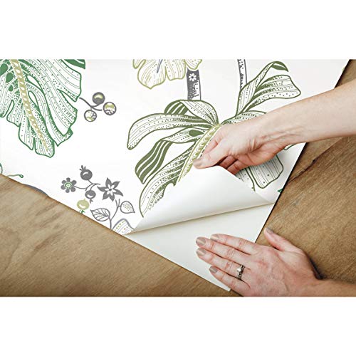 RoomMates RMK11585RL Green and Gray Boho Palm Peel and Stick Wallpaper, Green & Gray, 45.7 x 47.9 cm - Image 4
