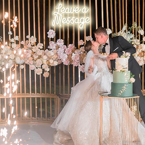 Image of Leave A Message Neon Sign, Guestbook Neon Light LED Reception Desk Welcome Sign USB Powered Dimmable, for Wedding Hotel Spa Salon Storefront Business Wedding Backdrop Decor(12.5 * 8.4 In)