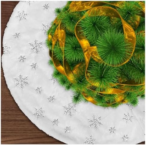 Jupe De Sapin De Noël, Tapis De Sapin De Noël En Peluche Avec Flocons