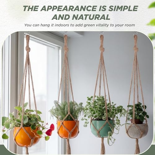 Image of EBOOT 2 Pack 33 Inch Large Macrame Plant Hanger Rope to Hang Flower Pot Plant Holder for Indoor Outdoor Decorations, 4 Legs (Linen Color)