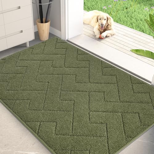 PURRUGS Dirt Trapping Door Mat 34" x 59", Non-Slip Machine Washable Entry Rug, Shoe Scraper, Dog Doormat, Super Absorbent Welcome Mat for Front & Back Door, Muddy Wet Shoes & Paws, Sage Green