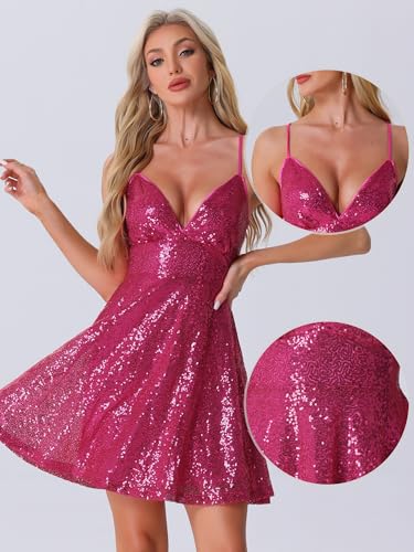Image of Allegra K Glitter Sequin Dresses for Women's Spaghetti Strap Tie Back Backless Mini Party Dress Clubwear