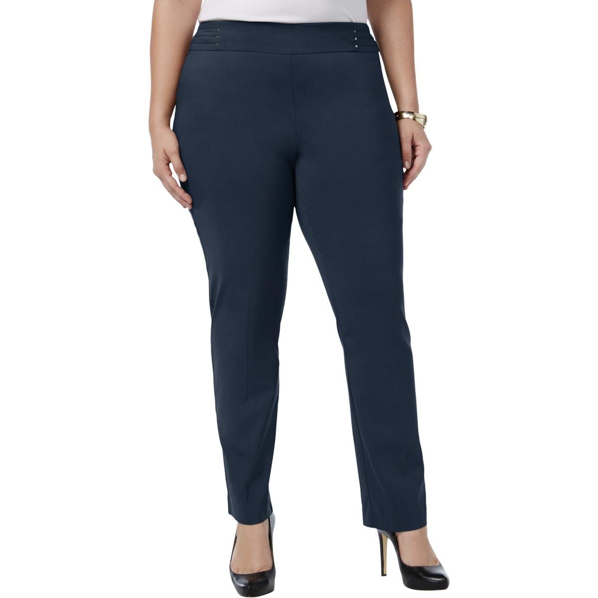 Womens Plus Embellished Tummy Control Straight Leg Pants