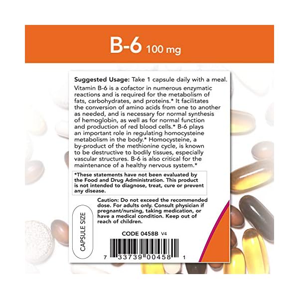 NOW-Supplements-Vitamin-B-6-Pyridoxine-HCl-100-mg-Cardiovascular-Health-250-Capsules NOW Supplements, Vitamin B-6 (Pyridoxine HCl) 100 mg, Cardiovascular Health*, 250 Veg Capsules