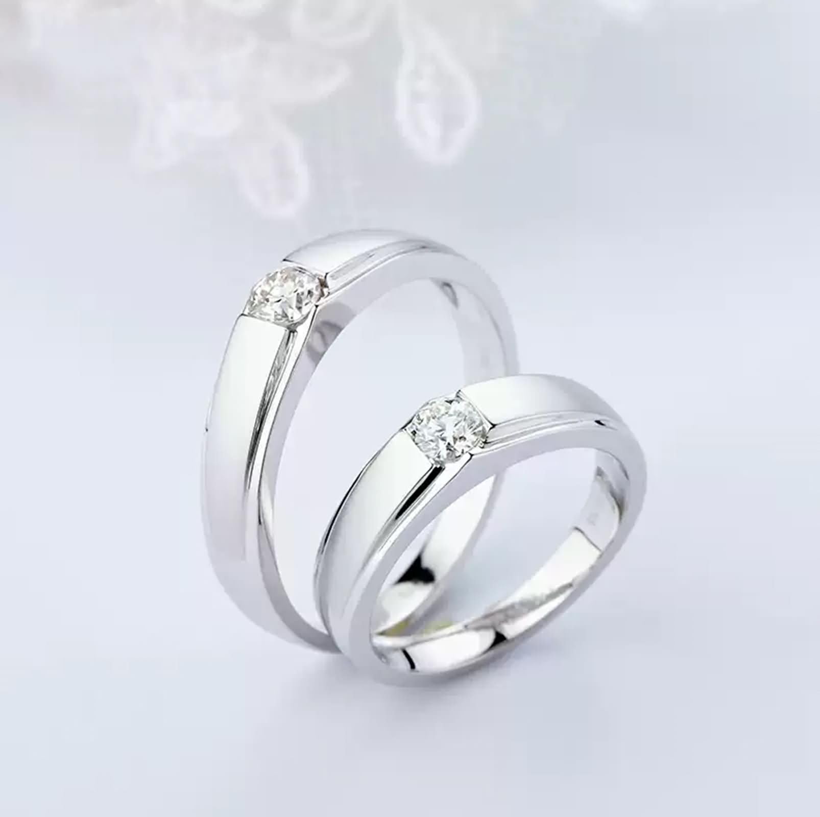 Pierścionek zaręczynowy 9K / 14K / 18K Białe złoto Para 750, 0,2 ct, okrągłe diamenty, srebrne pierścionki zaręczynowe dla mężczyzn i kobiet