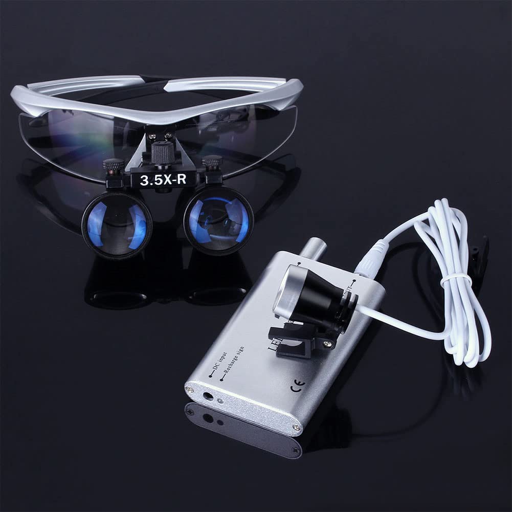 Dental Lupenbrille Mit Licht Surgical Binokularlupen Und Led Stirnlampe - Kopfband Lupen - Brillenlupe - 3.5X/320mm