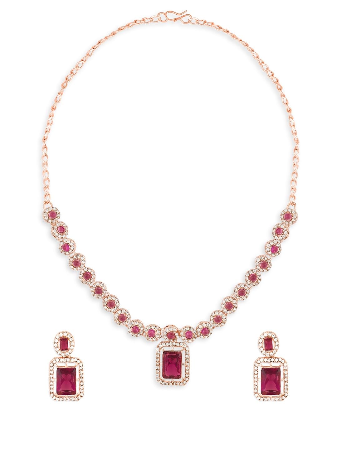 Ami Purple Stones Dazzling Austrian Diamonds Minimal Necklace and Earring Set For Women-ZPFK20748