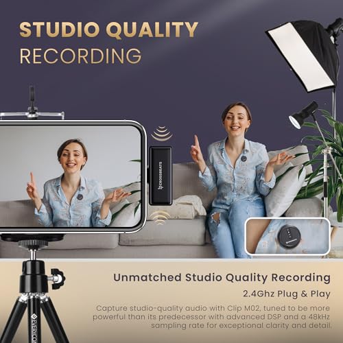 Image of CrossBeats Clip M02 AI Wireless Mic for YouTube Video Recording,iPhone 15 /16,Type C,Vlogging,Content Creation for iOS and Android,Collar Lavalier Lapel Bluetooth Mic Wireless Microphone(2025)