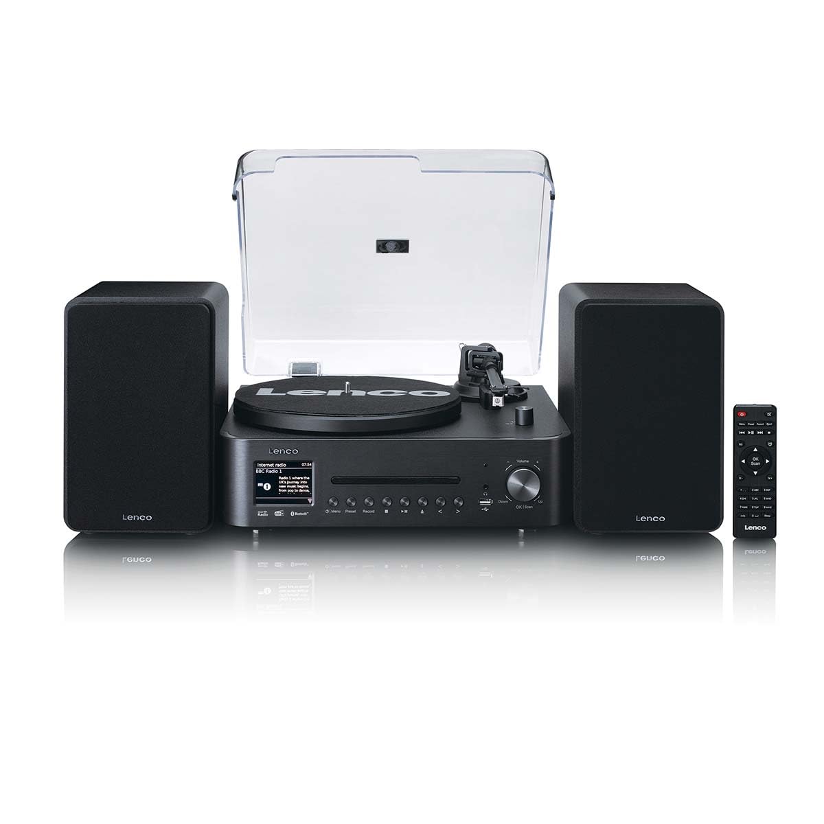 Lenco MC-760BK Giradischi con altoparlante - Giradischi 60 W - Lettore Vinile Bluetooth 5.3 - Record Player - DAB+ - Legno/Nero